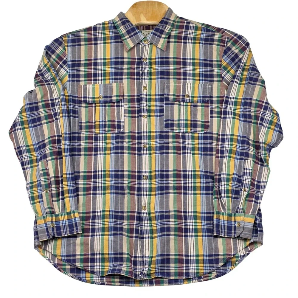 J Crew Shirt Men XL‎ Indian Madras Plaid Button Down Multicolor Long Sleeve